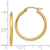 Thumbnail for 14k Satin and Diamond-cut 2mm Round Tube Hoop Earrings