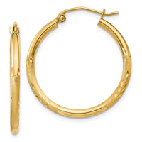 Thumbnail for 14k Satin and Diamond-cut 2mm Round Tube Hoop Earrings