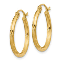 Thumbnail for 14k Satin and Diamond-cut 2mm Round Tube Hoop Earrings
