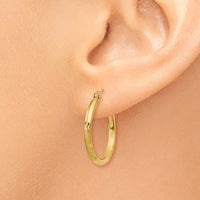 Thumbnail for 14k Satin and Diamond-cut 2mm Round Tube Hoop Earrings