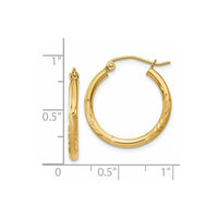Thumbnail for 14k Satin and Diamond-cut 2mm Round Tube Hoop Earrings