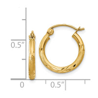 Thumbnail for 14k Satin and Diamond-cut 2mm Round Tube Hoop Earrings