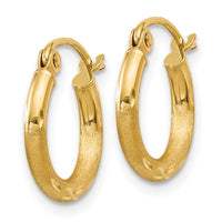 Thumbnail for 14k Satin and Diamond-cut 2mm Round Tube Hoop Earrings