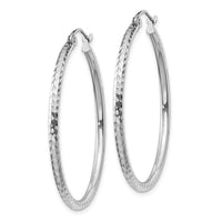 Thumbnail for 14k White Gold Diamond-cut 2mm Round Tube Hoop Earrings
