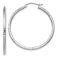 Thumbnail for 14k White Gold Diamond-cut 2mm Round Tube Hoop Earrings