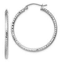 Thumbnail for 14k White Gold Diamond-cut 2mm Round Tube Hoop Earrings