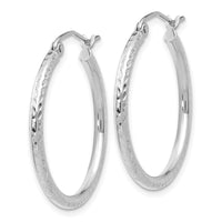 Thumbnail for 14k White Gold Diamond-cut 2mm Round Tube Hoop Earrings
