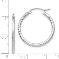 Thumbnail for 14k White Gold Diamond-cut 2mm Round Tube Hoop Earrings