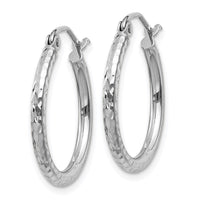 Thumbnail for 14k White Gold Diamond-cut 2mm Round Tube Hoop Earrings