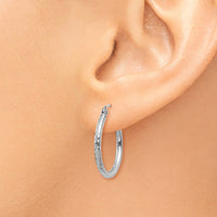 Thumbnail for 14k White Gold Diamond-cut 2mm Round Tube Hoop Earrings