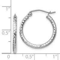 Thumbnail for 14k White Gold Diamond-cut 2mm Round Tube Hoop Earrings
