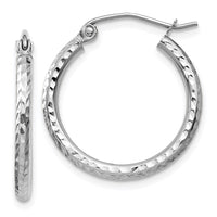Thumbnail for 14k White Gold Diamond-cut 2mm Round Tube Hoop Earrings