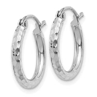 Thumbnail for 14k White Gold Diamond-cut 2mm Round Tube Hoop Earrings