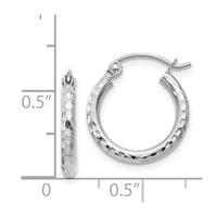 Thumbnail for 14k White Gold Diamond-cut 2mm Round Tube Hoop Earrings