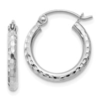 Thumbnail for 14k White Gold Diamond-cut 2mm Round Tube Hoop Earrings