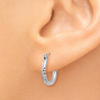 Thumbnail for 14k White Gold Diamond-cut 2mm Round Tube Hoop Earrings