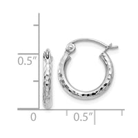 Thumbnail for 14k White Gold Diamond-cut 2mm Round Tube Hoop Earrings