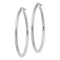 Thumbnail for 14k White Gold Diamond-cut 2mm Round Tube Hoop Earrings