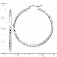 Thumbnail for 14k White Gold Diamond-cut 2mm Round Tube Hoop Earrings