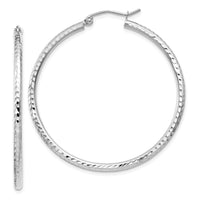 Thumbnail for 14k White Gold Diamond-cut 2mm Round Tube Hoop Earrings