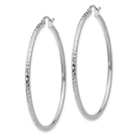 Thumbnail for 14k White Gold Diamond-cut 2mm Round Tube Hoop Earrings