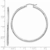 Thumbnail for 14k White Gold Diamond-cut 2mm Round Tube Hoop Earrings