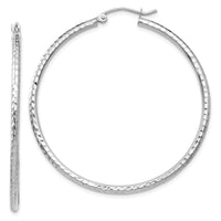 Thumbnail for 14k White Gold Diamond-cut 2mm Round Tube Hoop Earrings