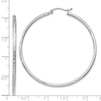 Thumbnail for 14k White Gold Diamond-cut 2mm Round Tube Hoop Earrings