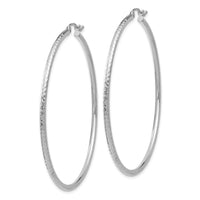 Thumbnail for 14k White Gold Diamond-cut 2mm Round Tube Hoop Earrings