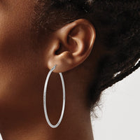 Thumbnail for 14k White Gold Diamond-cut 2mm Round Tube Hoop Earrings