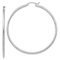 Thumbnail for 14k White Gold Diamond-cut 2mm Round Tube Hoop Earrings