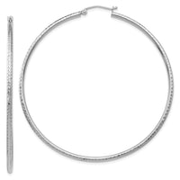 Thumbnail for 14k White Gold Diamond-cut 2mm Round Tube Hoop Earrings