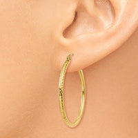 Thumbnail for 14k Diamond-cut 2mm Round Tube Hoop Earrings