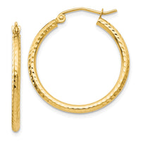 Thumbnail for 14k Diamond-cut 2mm Round Tube Hoop Earrings