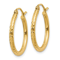 Thumbnail for 14k Diamond-cut 2mm Round Tube Hoop Earrings