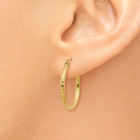 Thumbnail for 14k Diamond-cut 2mm Round Tube Hoop Earrings