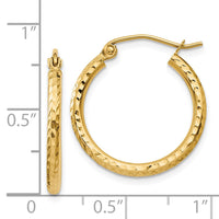 Thumbnail for 14k Diamond-cut 2mm Round Tube Hoop Earrings