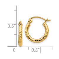 Thumbnail for 14k Diamond-cut 2mm Round Tube Hoop Earrings