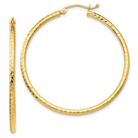 Thumbnail for 14k Diamond-cut 2mm Round Tube Hoop Earrings