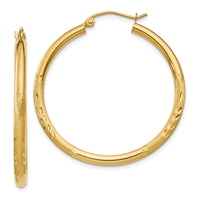 Thumbnail for 14k Satin & Diamond-cut 2.5mm Round Hoop Earrings