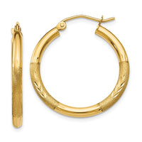 Thumbnail for 14k Satin and Diamond-cut 2.5mm Round Hoop Earrings