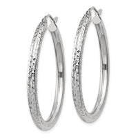 Thumbnail for 14k White Gold Diamond-cut 3mm Round Hoop Earrings