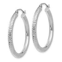 Thumbnail for 14k White Gold Diamond-cut 3mm Round Hoop Earrings