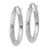 Thumbnail for 14k White Gold Diamond-cut 3mm Round Hoop Earrings