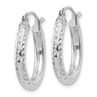 Thumbnail for 14k White Gold Diamond-cut 3mm Round Hoop Earrings