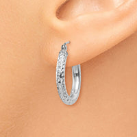 Thumbnail for 14k White Gold Diamond-cut 3mm Round Hoop Earrings