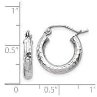 Thumbnail for 14k White Gold Diamond-cut 3mm Round Hoop Earrings