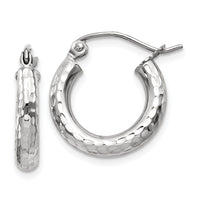 Thumbnail for 14k White Gold Diamond-cut 3mm Round Hoop Earrings