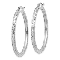 Thumbnail for 14k White Gold Diamond-cut 3mm Round Hoop Earrings
