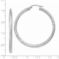 Thumbnail for 14k White Gold Diamond-cut 3mm Round Hoop Earrings